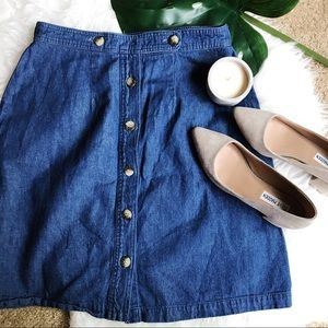 VTG Denim Button Front A-line Skirt